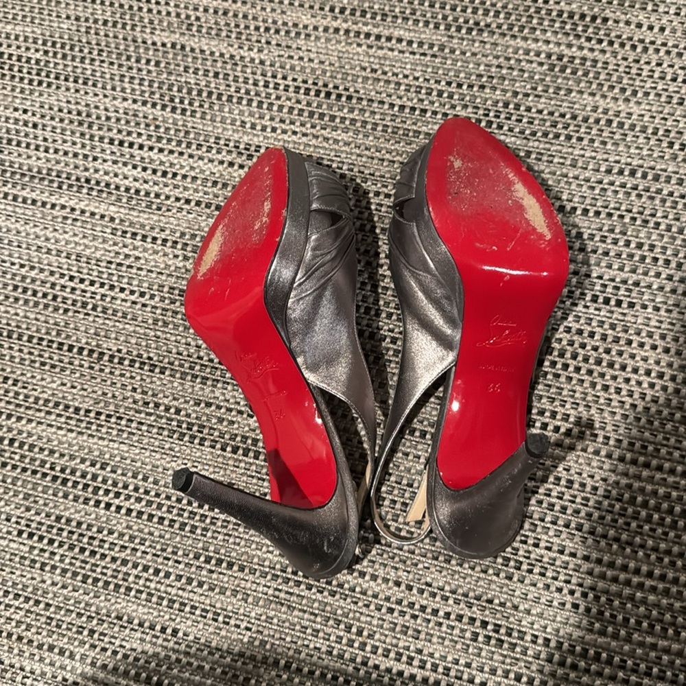 Christian Louboutin metallic slingback open toe platform heel sandal - Picture 6 of 9